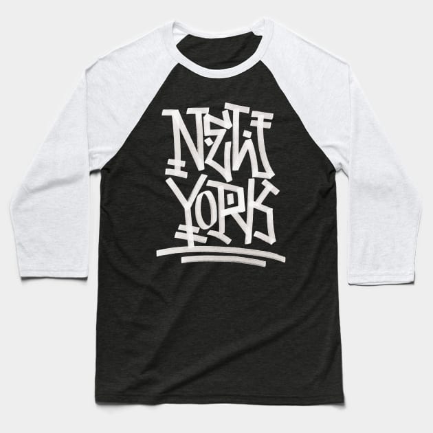 New York Tag 2 (White on black) Baseball T-Shirt by Francis_Abstract_97